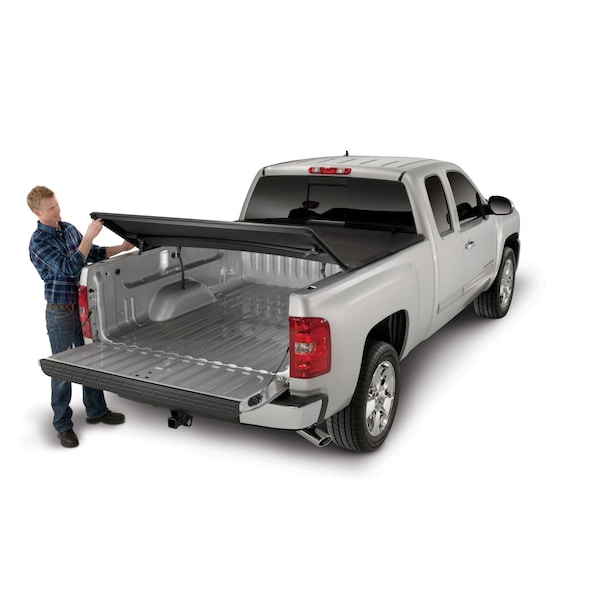 TONNO SOFT FOLDING Soft Tri-Fold; Non-Lockable; Black Vinyl With Aluminum Rails